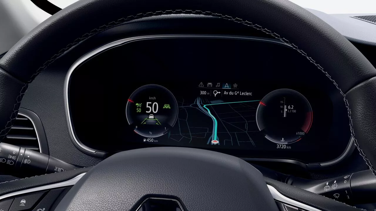 Renault Megane Sedan cu ecran de bord digital, personalizabil, volan din piele