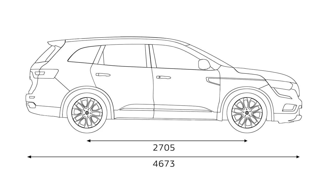 Ilustratie cu dimensiunile laterale Renault Koleos